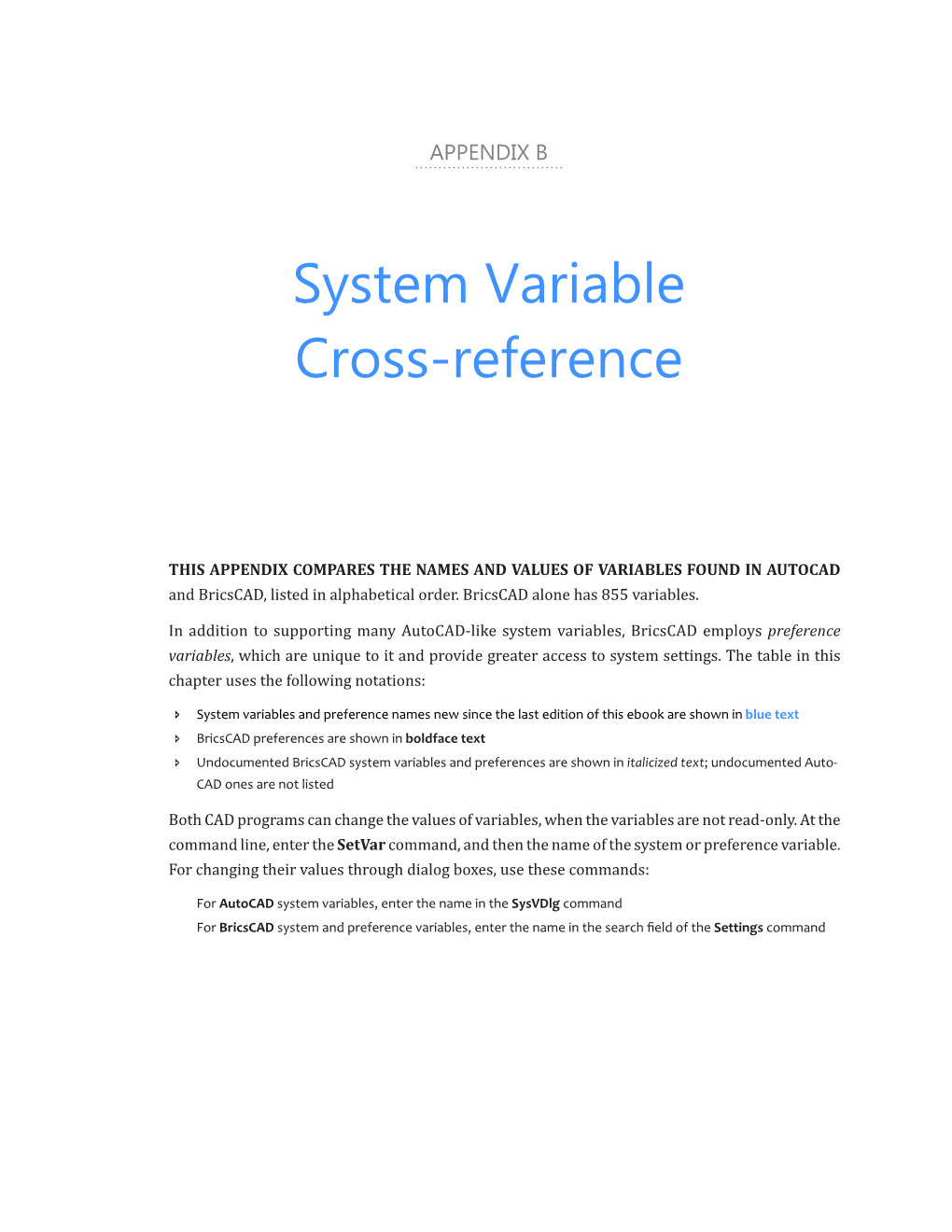 System Variable Cross-Reference