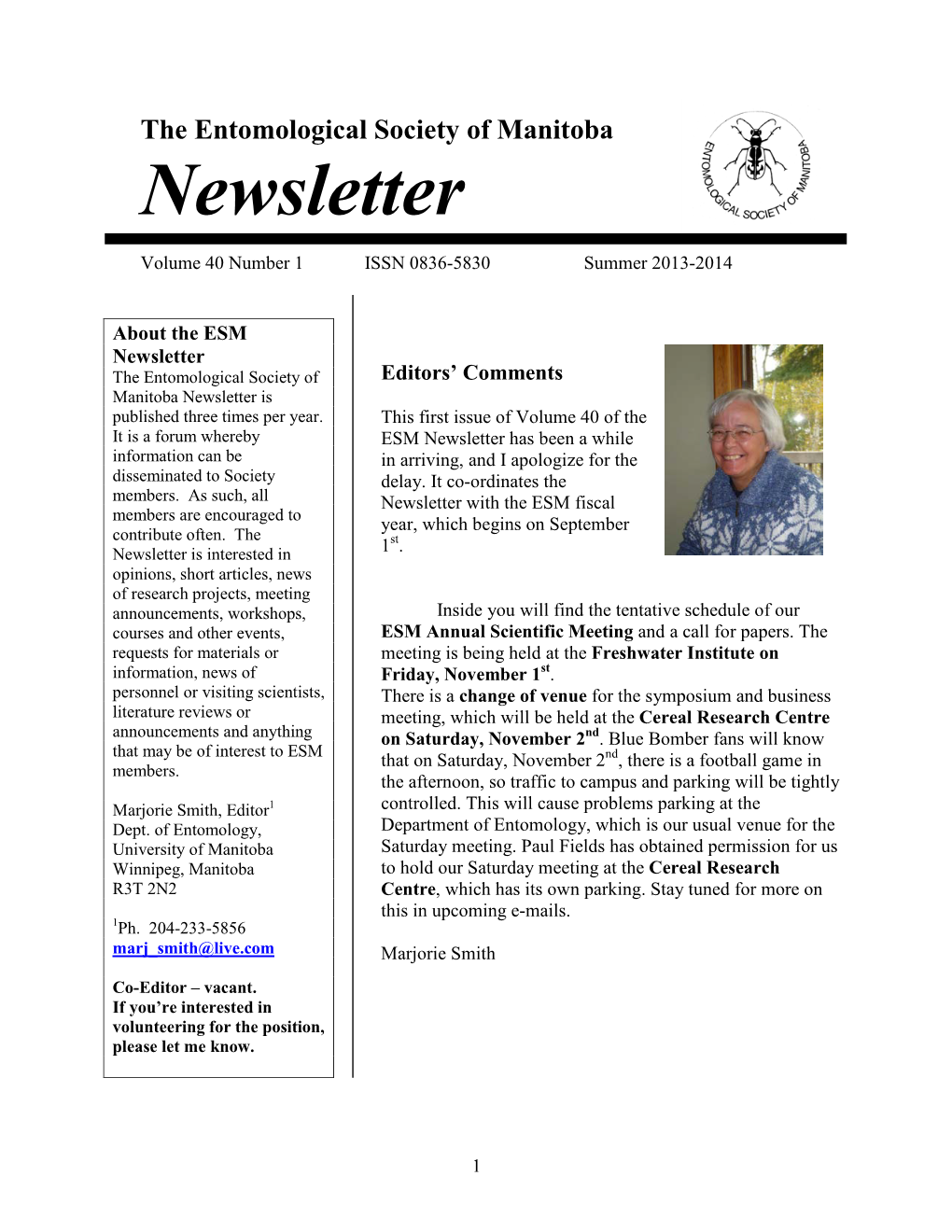 Newsletter Volume 40, Number 1