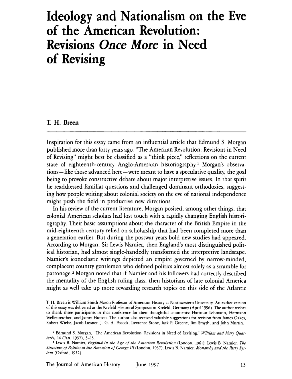 T.H. Breen, "Equality in the British Empire: James Otis's Radical Critique of John Locke," Forthcoming