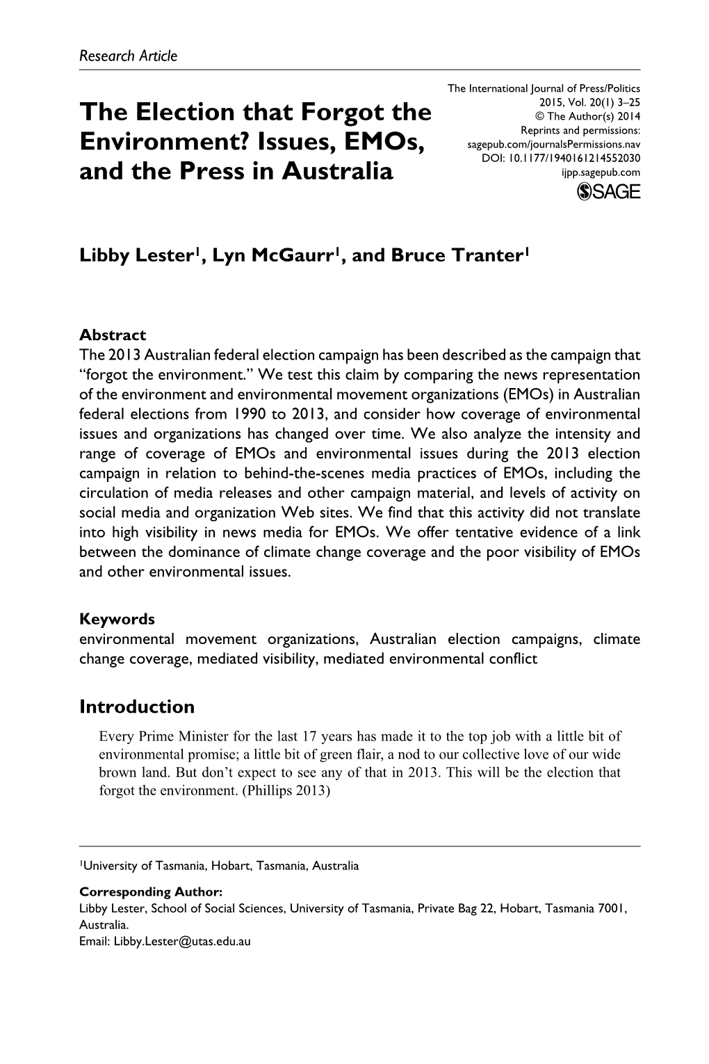 The Election That Forgot the Environment? Issues, Emos, and the Press in Australia
