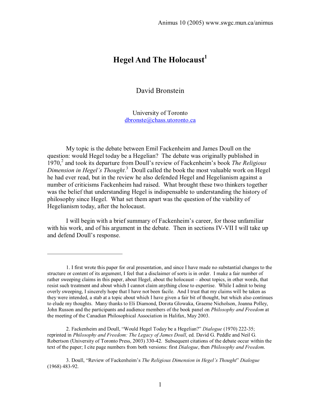 Hegel and the Holocaust 1