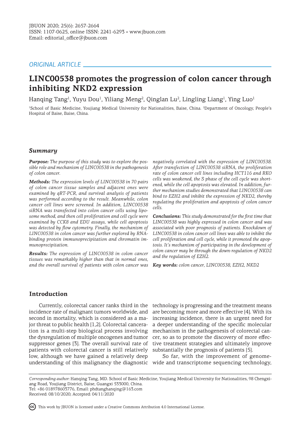 LINC00538 Promotes the Progression of Colon Cancer Through Inhibiting