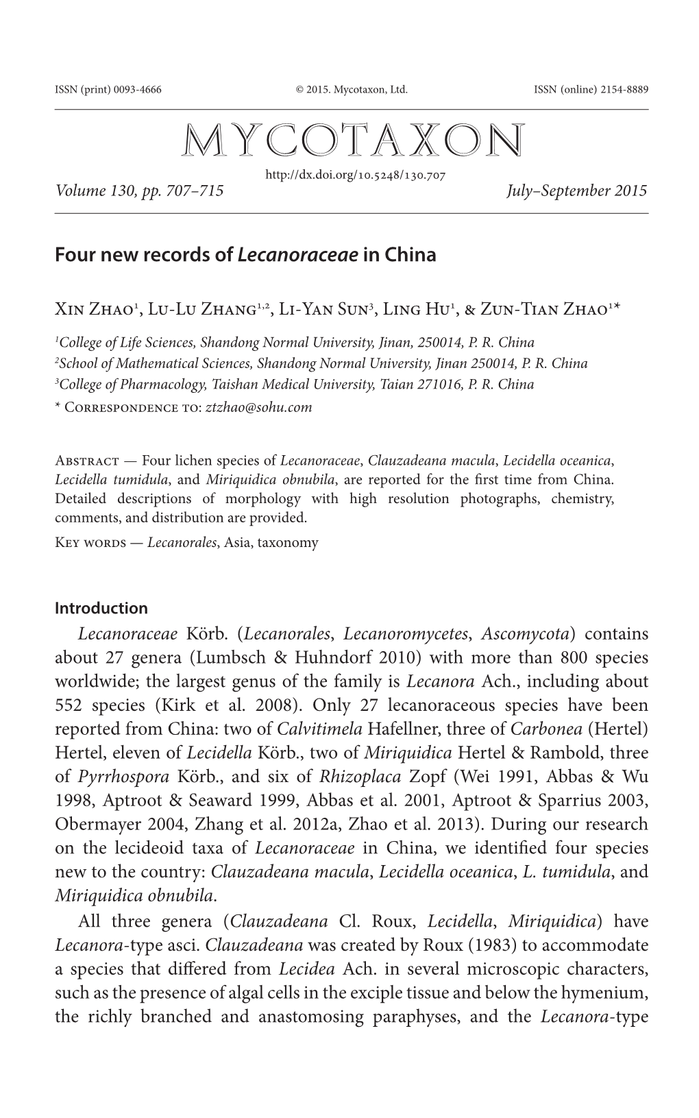 <I>Lecanoraceae</I> in China