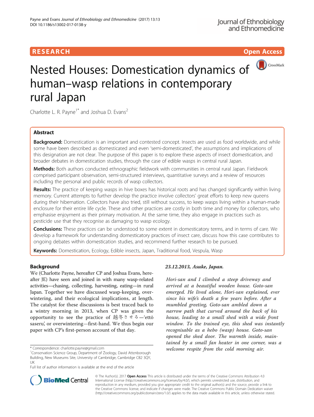 Domestication Dynamics of Human–Wasp Relations in Contemporary Rural Japan Charlotte L