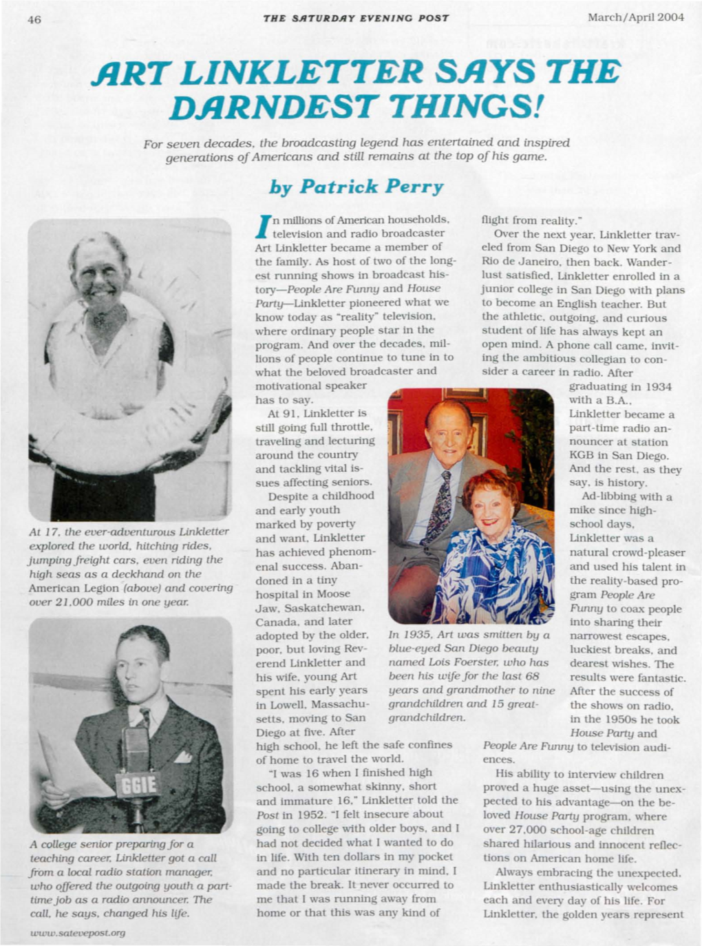 “Art Linkletter Says the Darndest Things!” by Patrick Perry, March