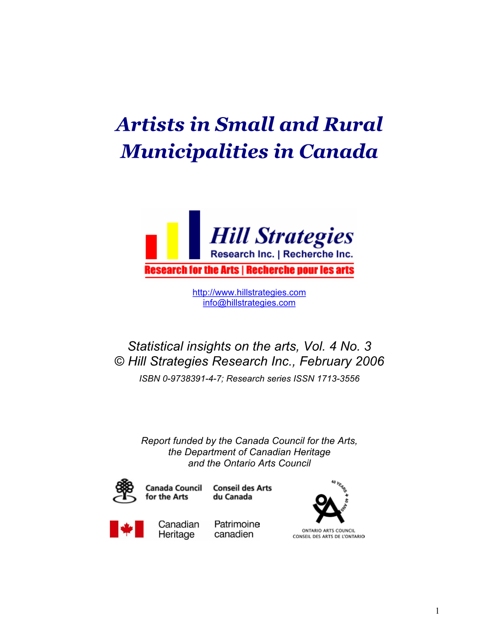 Artists in Small and Rural Municipalities in Canada