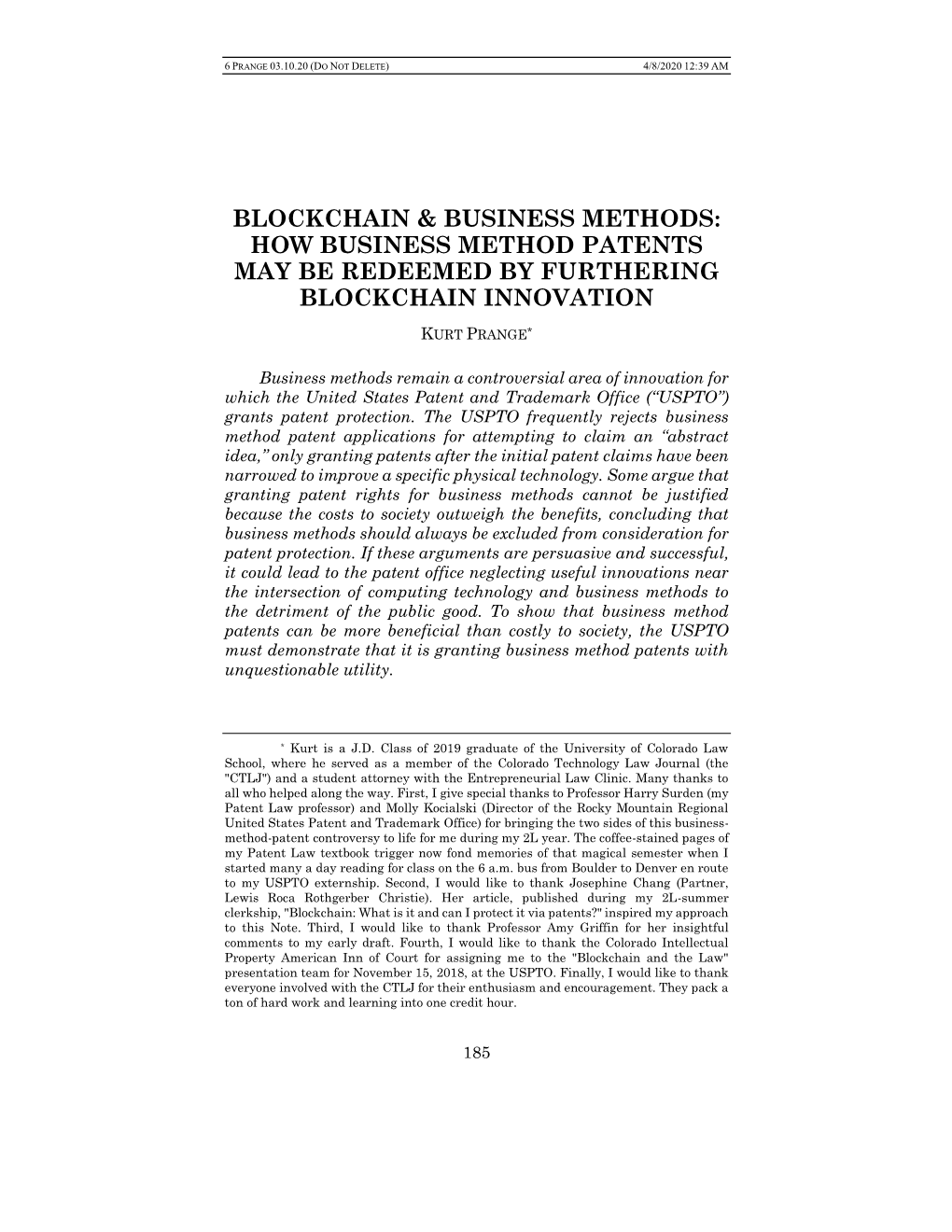How Business Method Patents May Be Redeemed by Furthering Blockchain Innovation