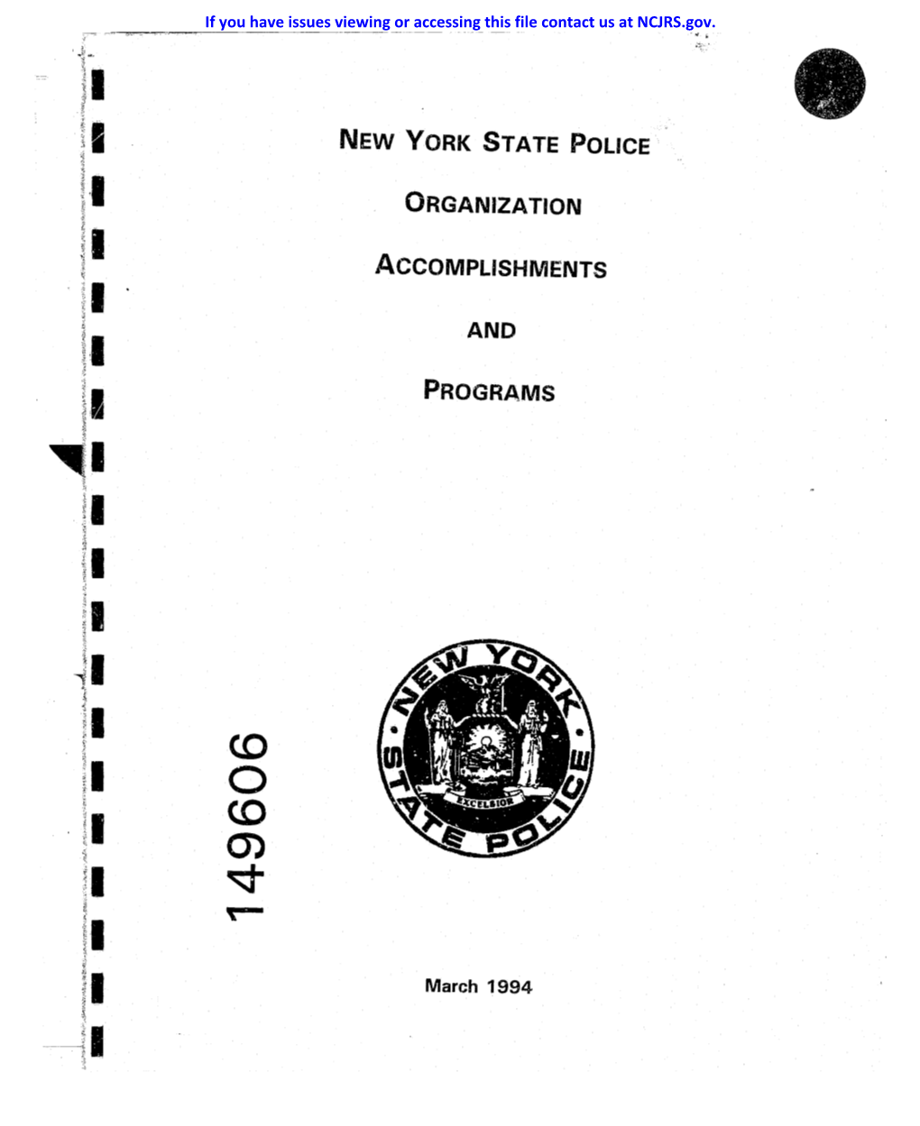 New York State Police Organization Accomplishments and Programs