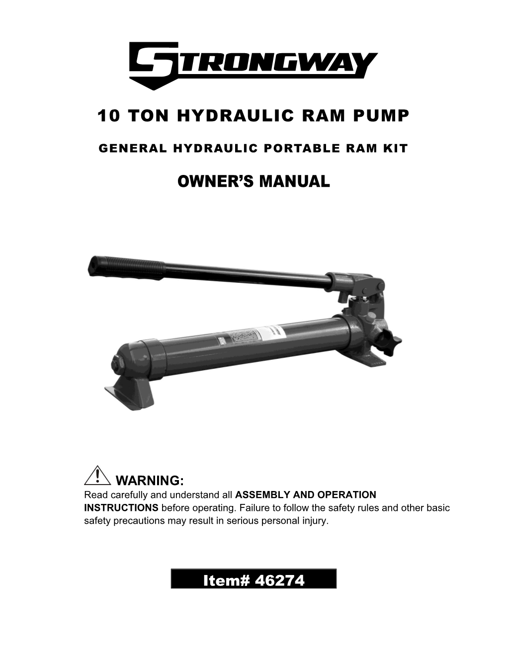 10 Ton Hydraulic Ram Pump Owner's Manual