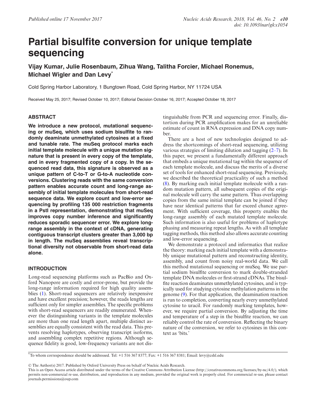 Partial Bisulfite Conversion for Unique Template Sequencing