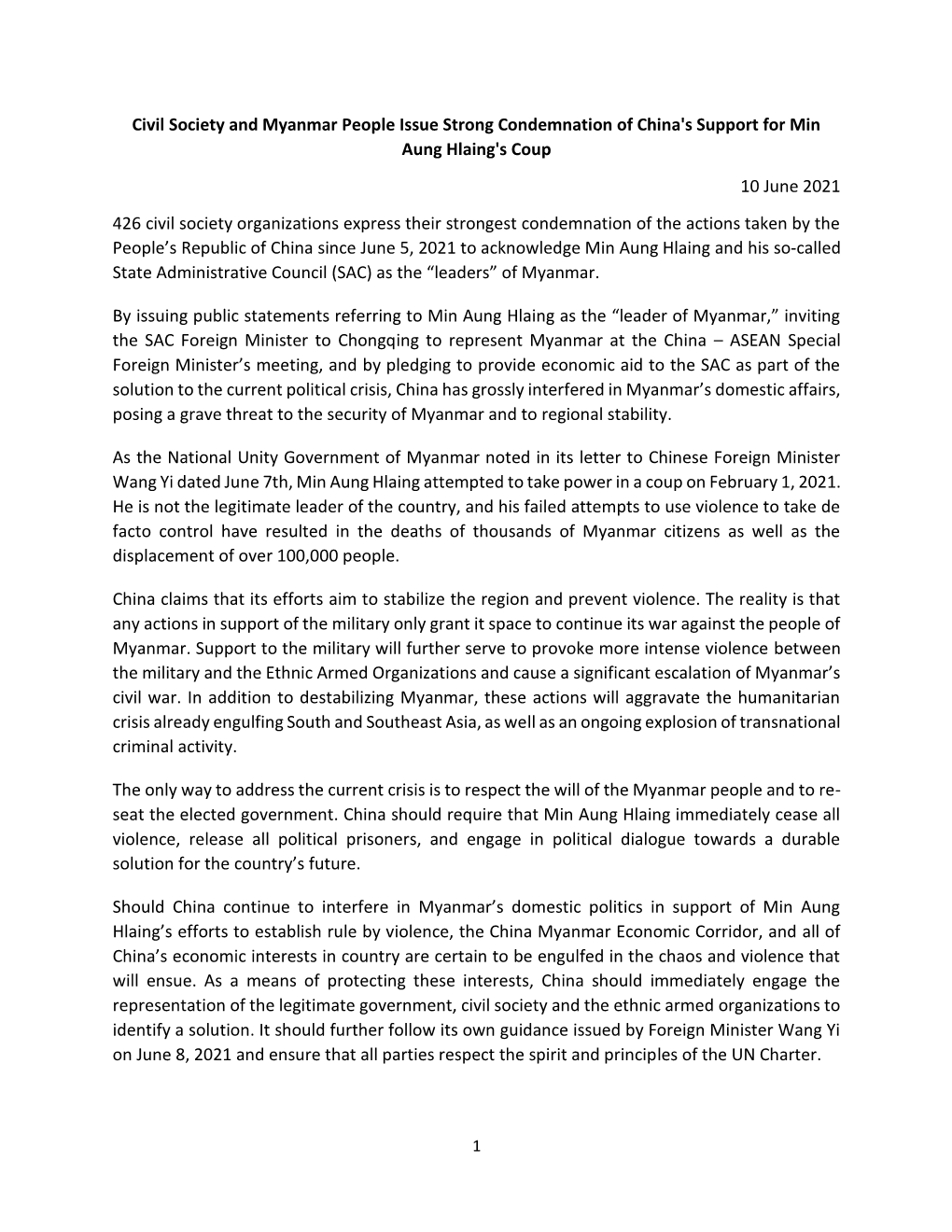 Civil Society and Myanmar People Issue Strong Condemnation Of