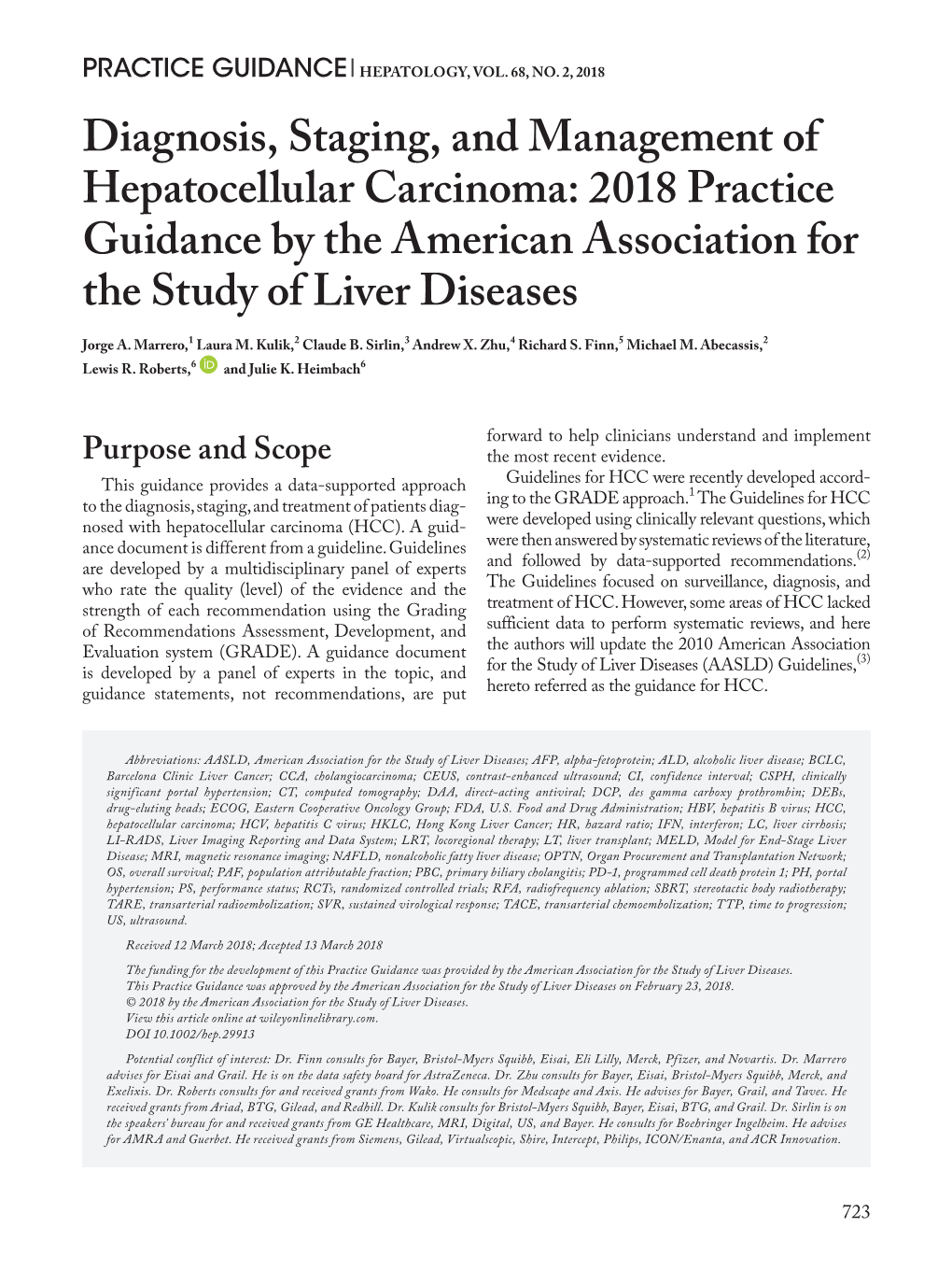 Diagnosis, Staging, and Management of Hepatocellular Carcinoma: 2018 Practice Guidance by the American Association for the Study of Liver Diseases 1 2 3 4 5 2 Jorge A