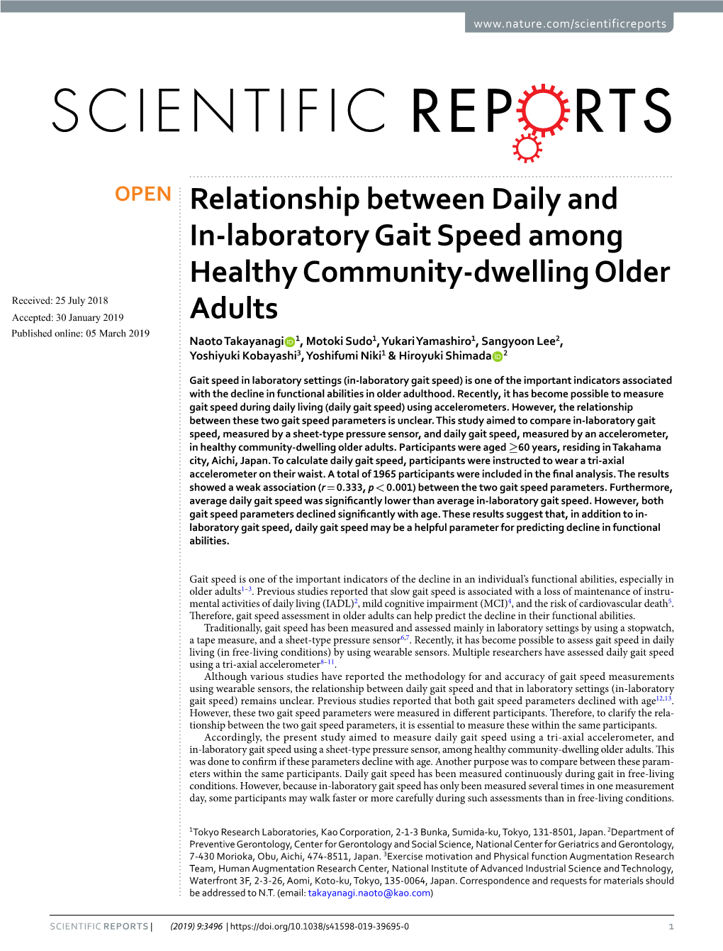 Relationship Between Daily and In-Laboratory Gait Speed Among