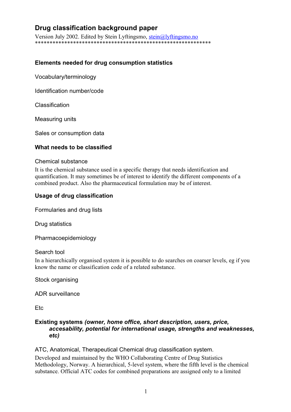 Drug Classification Background Paper