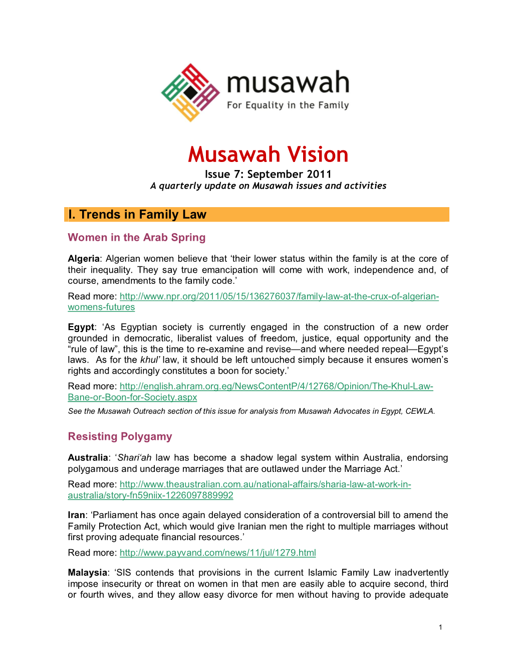 Musawah Vision Issue 7: September 2011