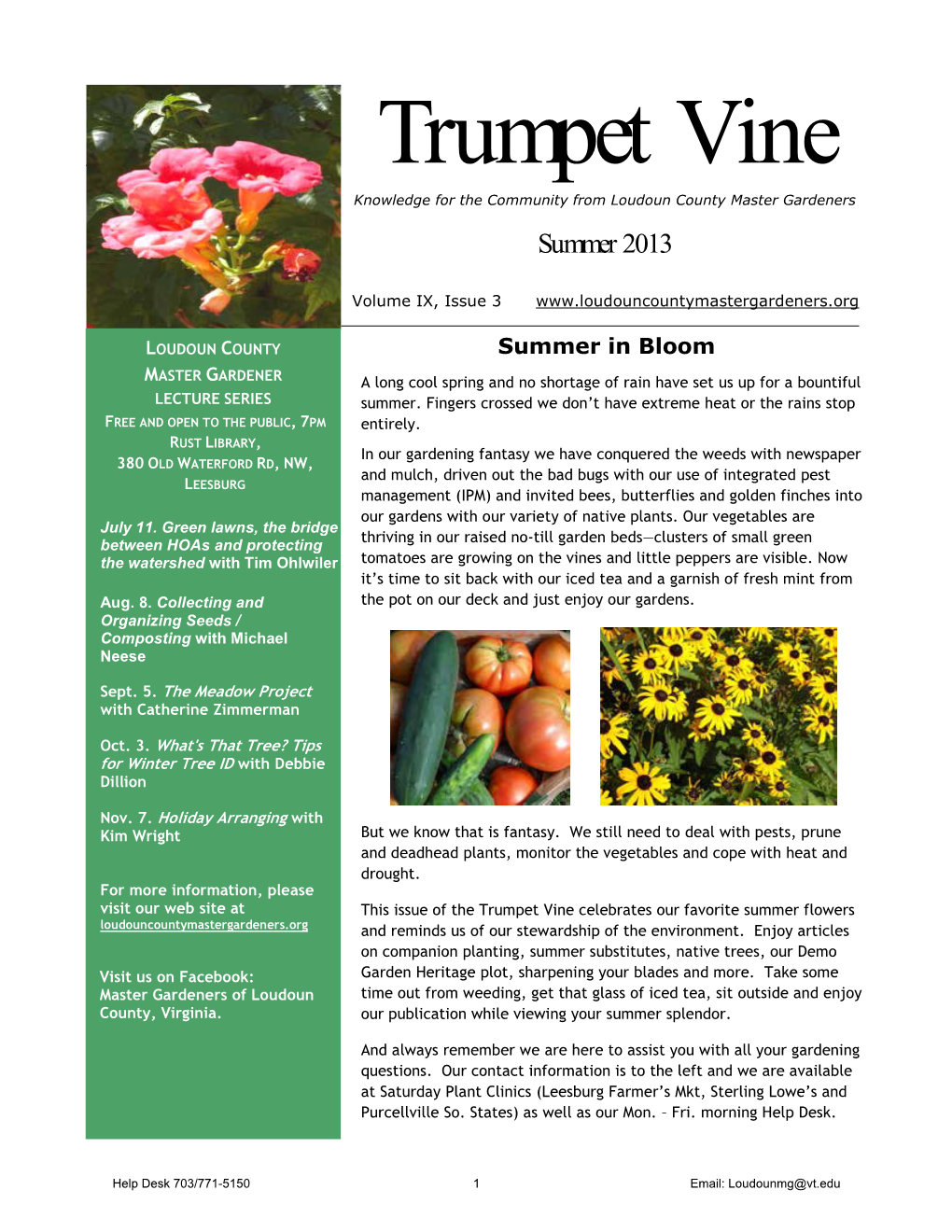 Trumpet Vine Knowledge for the Community from Loudoun County Master Gardeners Summer 2013