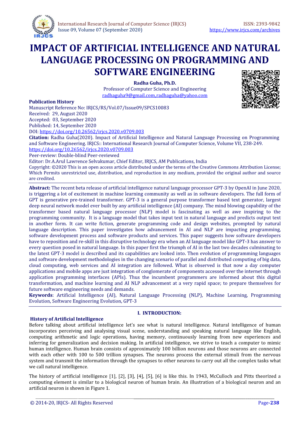 IMPACT of ARTIFICIAL INTELLIGENCE and NATURAL LANGUAGE PROCESSING on PROGRAMMING and SOFTWARE ENGINEERING - Radha Guha, Ph.D