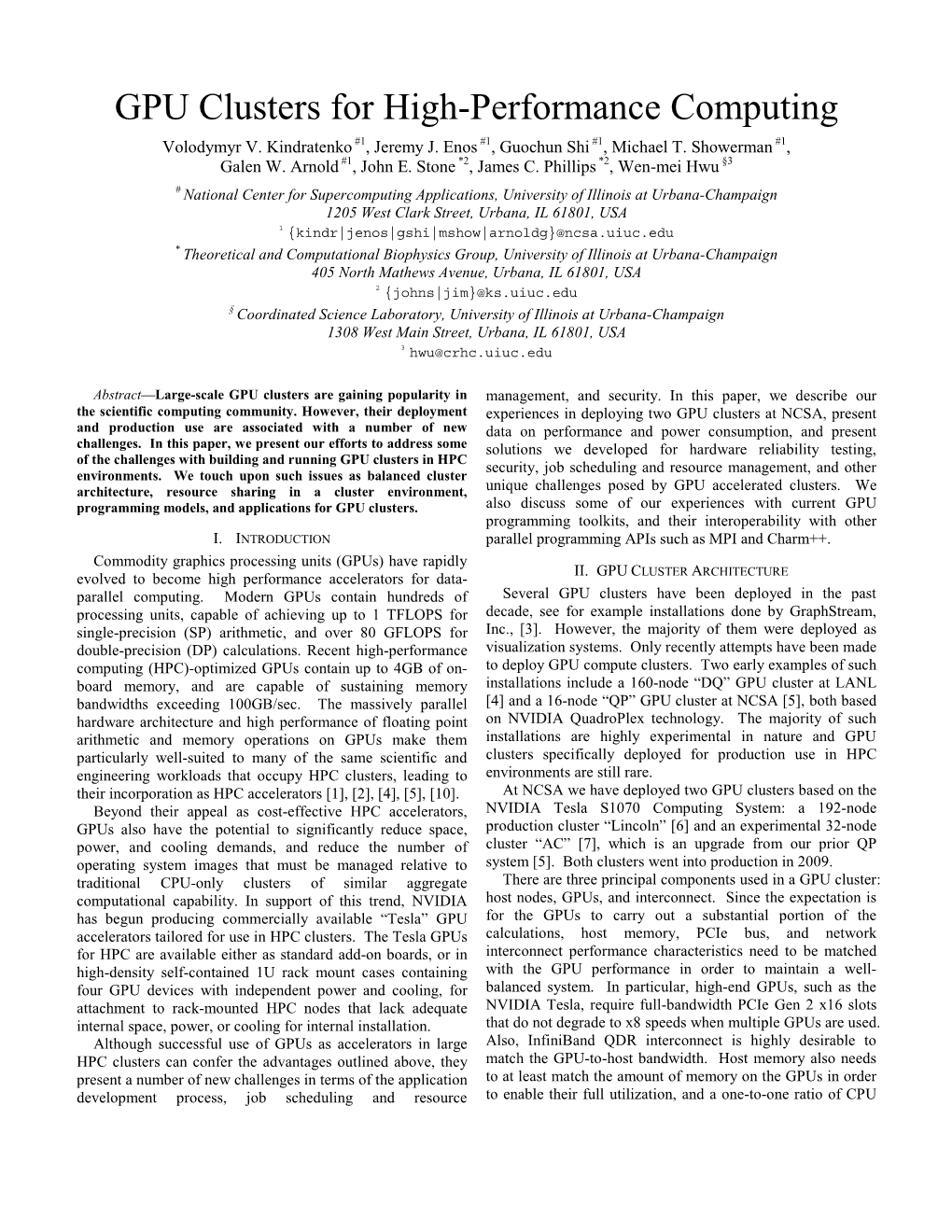 GPU Clusters for High-Performance Computing Volodymyr V