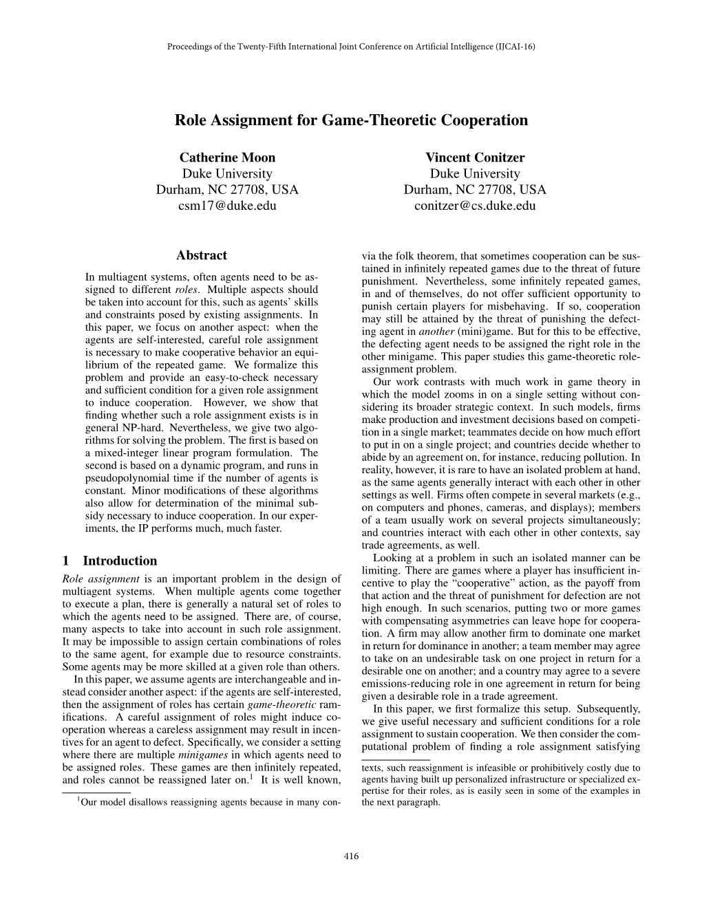 Role Assignment for Game-Theoretic Cooperation