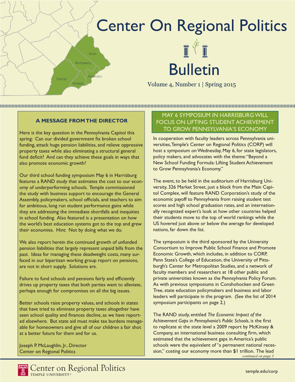 Center on Regional Politics Bulletin | Volume 4, Number 1 | Spring 2015