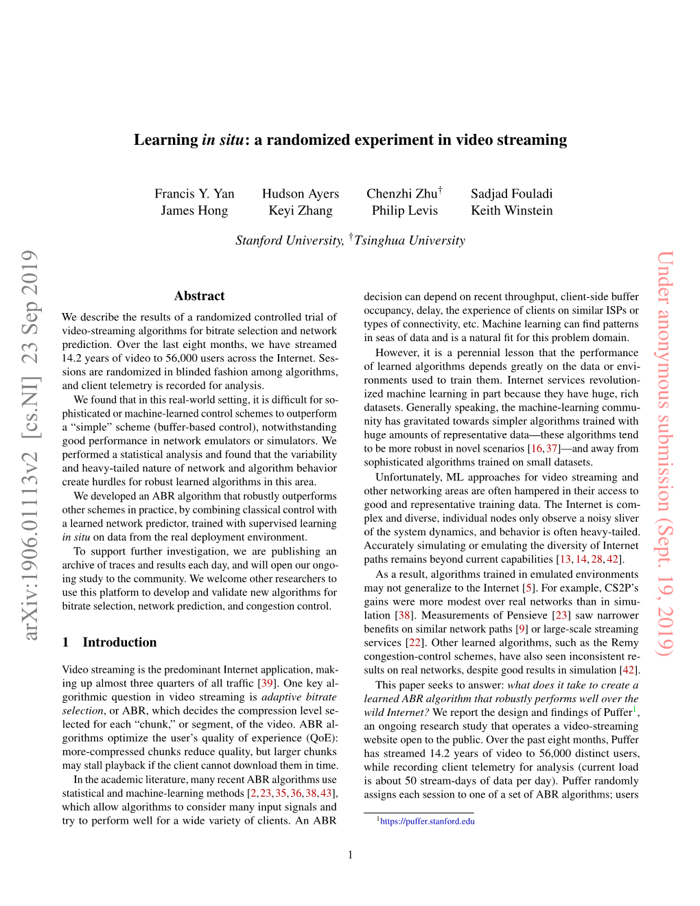 Learning in Situ: a Randomized Experiment in Video Streaming