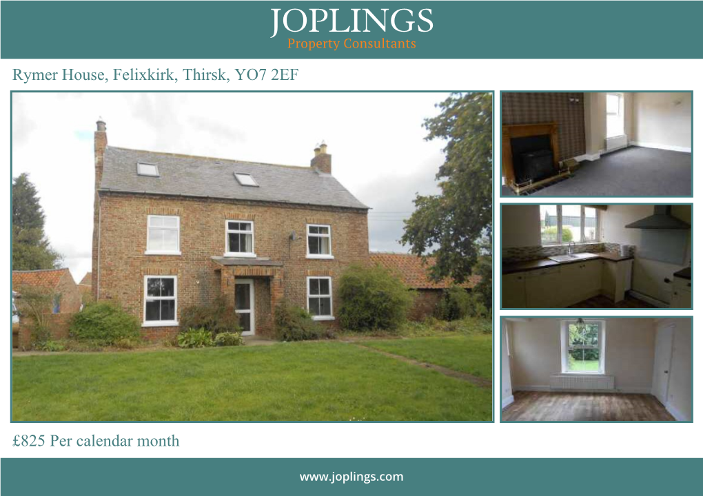 Rymer House, Felixkirk, Thirsk, YO7 2EF £825 Per Calendar Month