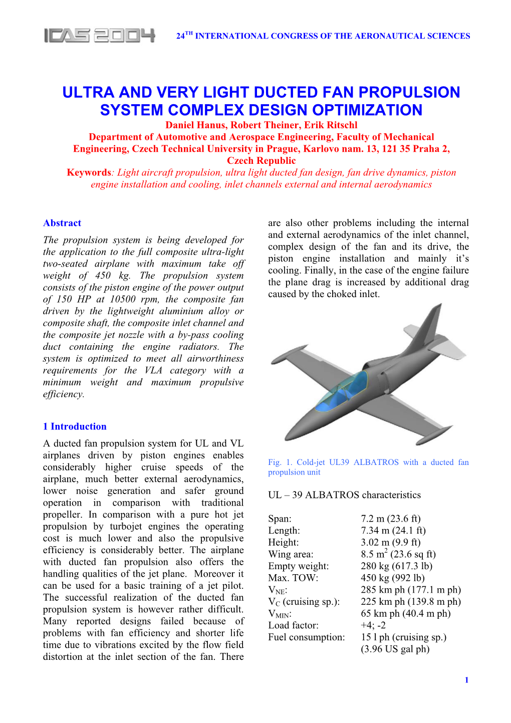 Ultra and Very Light Ducted Fan Propulsion System Complex Design