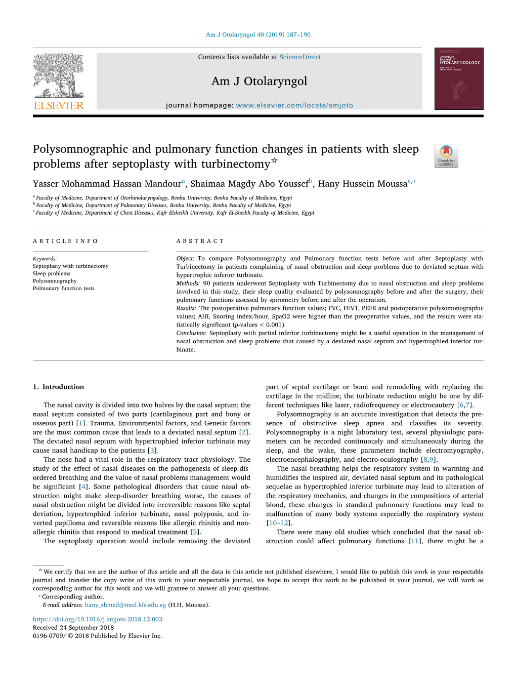 Polysomnographic and Pulmonary Function Changes in Patients With