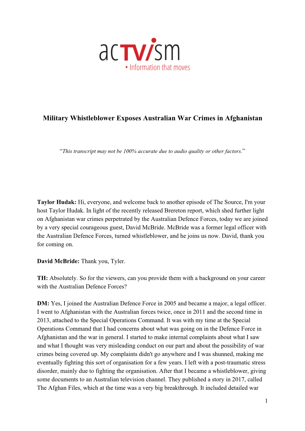 Military Whistleblower Exposes Australian War Crimes in Afghanistan