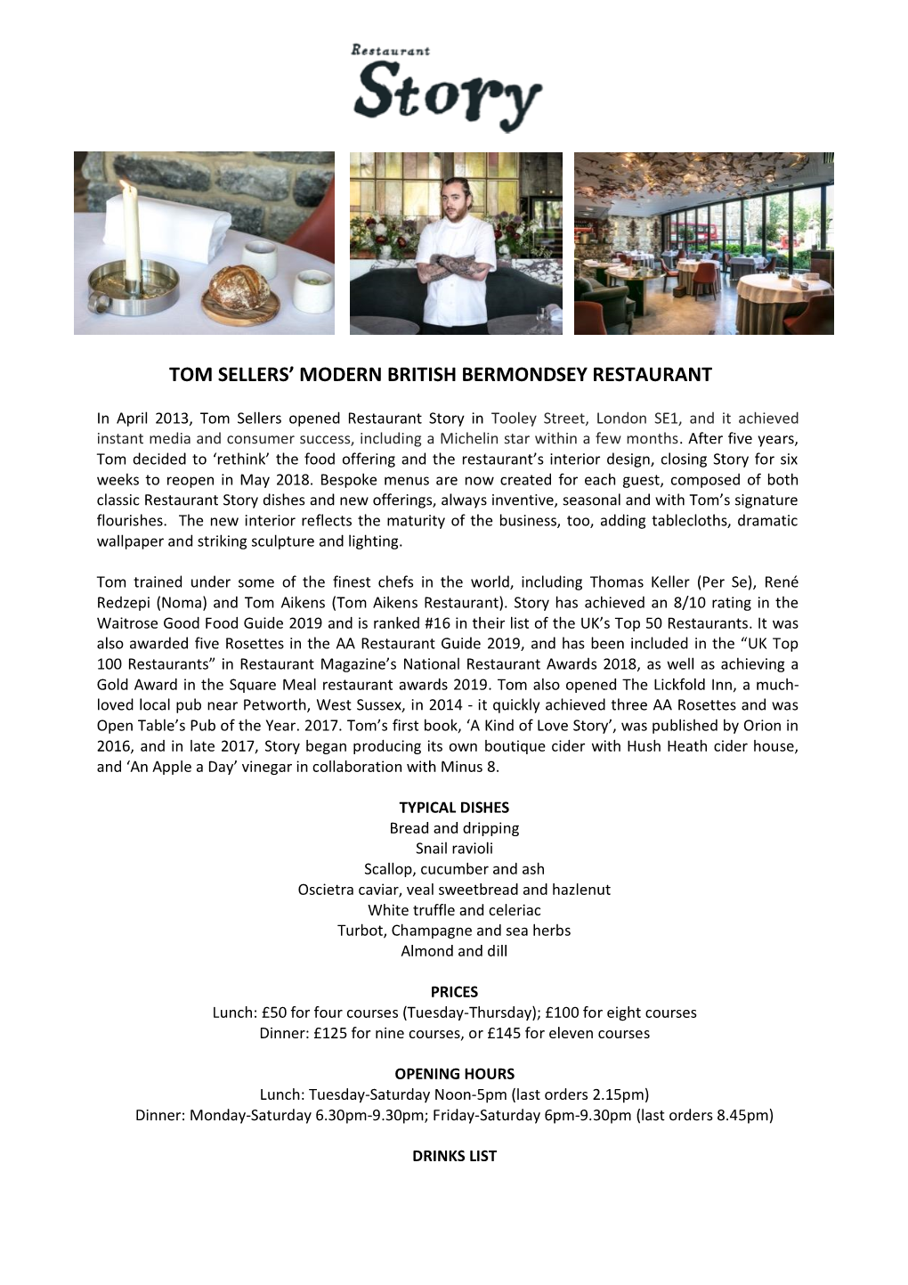 Tom Sellers' Modern British Bermondsey Restaurant