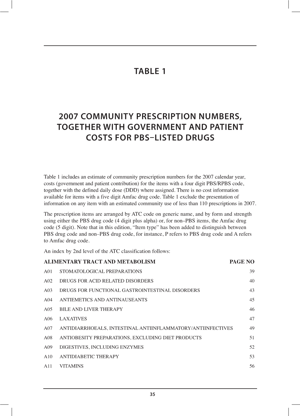 Table 1 2007 Community Prescription Numbers, Together with Government and Patient Costs for Pbs–Listed Drugs