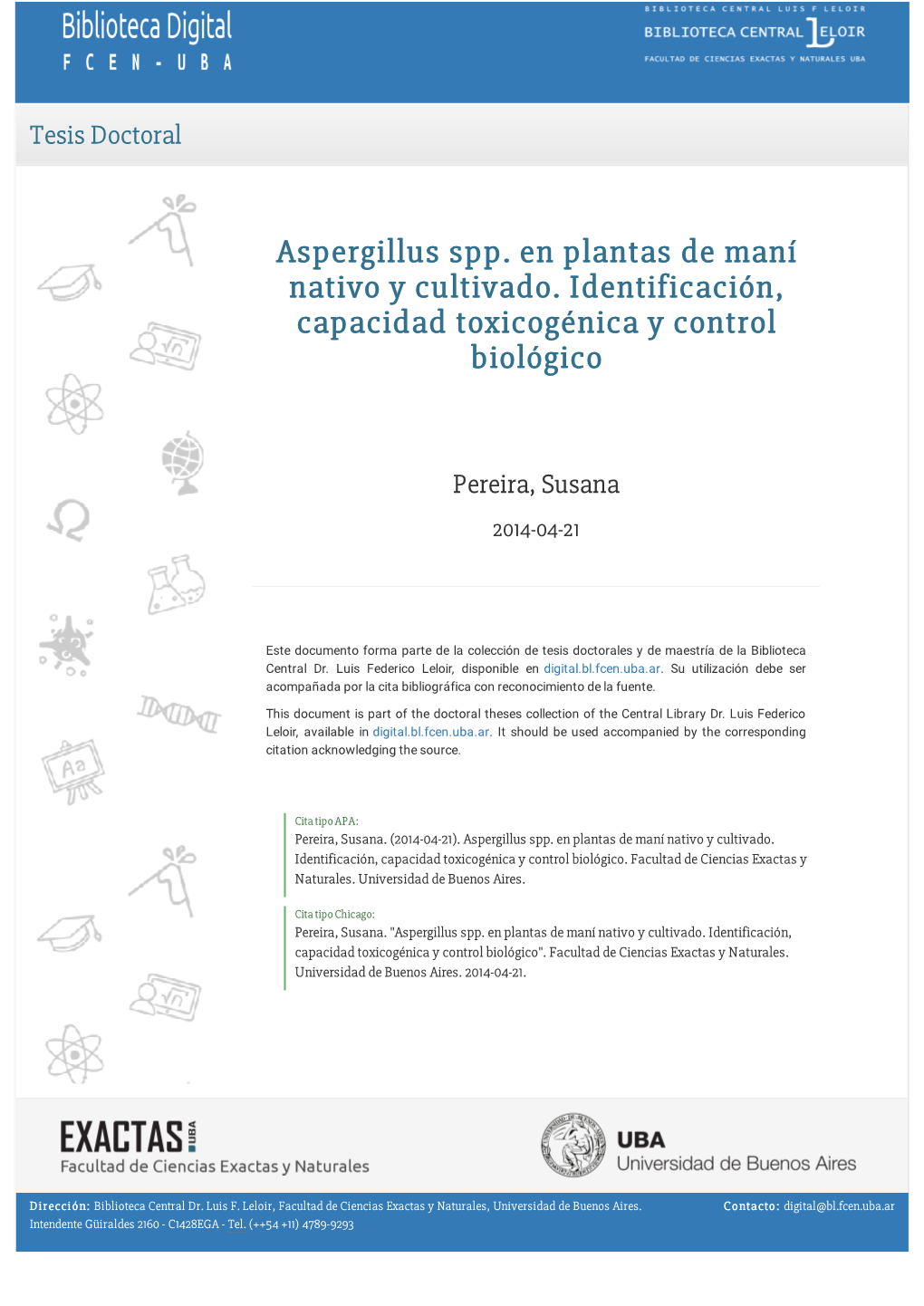 Pereira, Susana. 2014 04 21 "Aspergillus Spp. En Plantas De