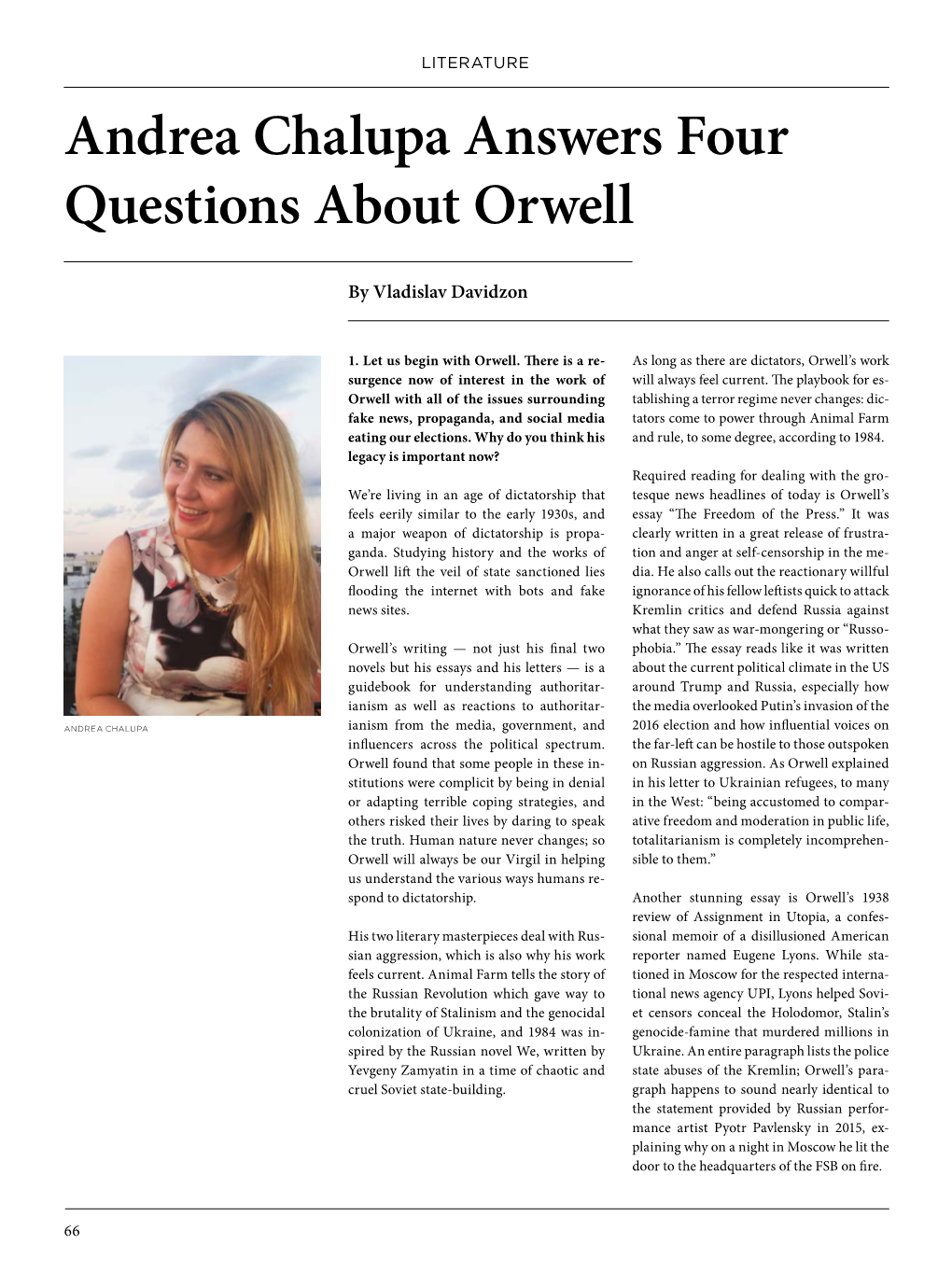 Andrea Chalupa Answers Four Questions About Orwell