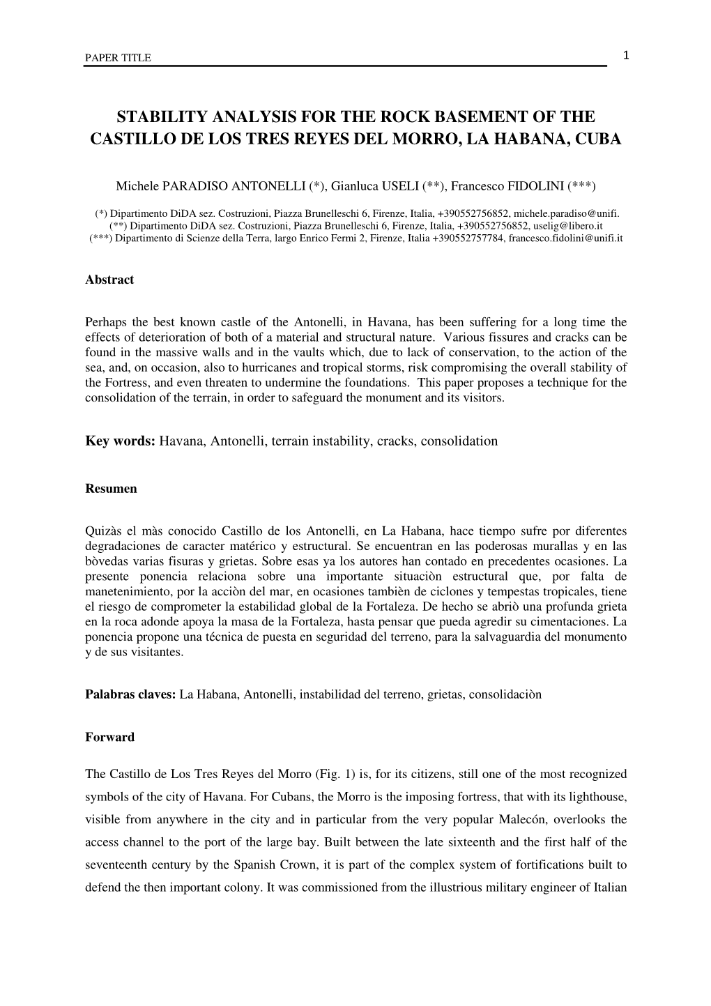 Stability Analysis for the Rock Basement of the Castillo De Los Tres Reyes Del Morro, La Habana, Cuba