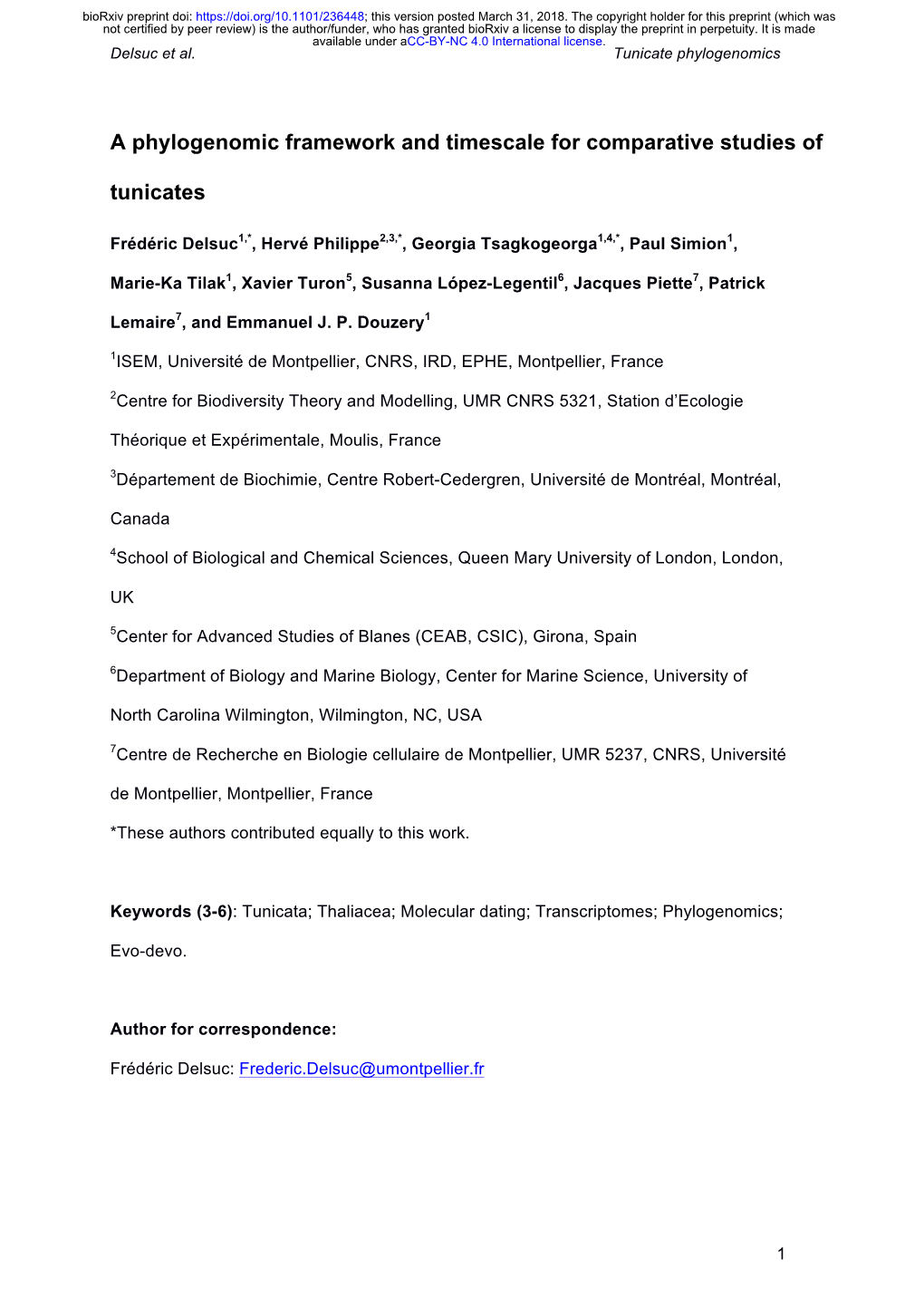 A Phylogenomic Framework and Timescale for Comparative Studies Of