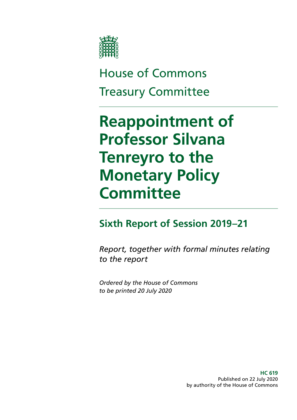Reappointment of Professor Silvana Tenreyro to the Monetary Policy Committee
