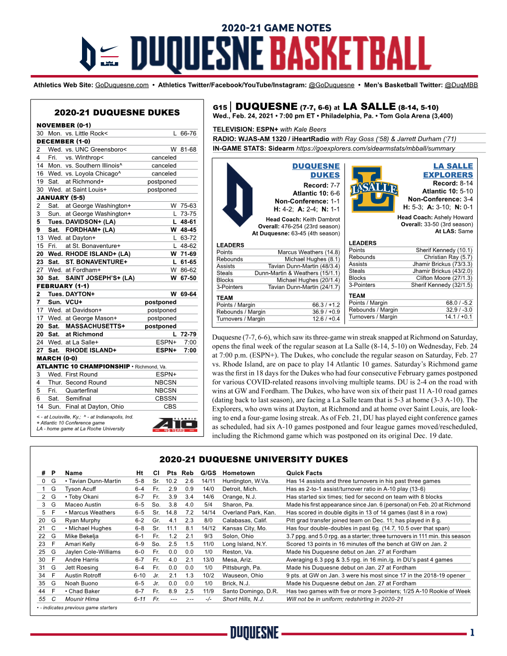 1 2020-21 Game Notes