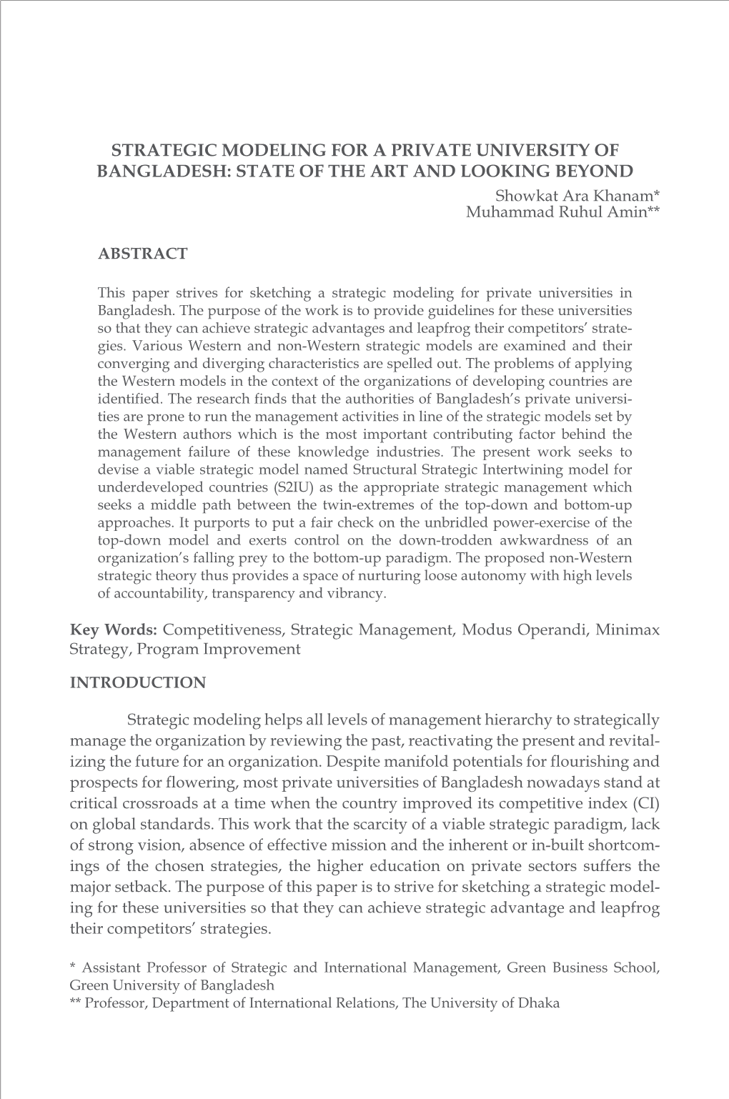 Strategic Modeling for a Private University of Bangladesh State Of