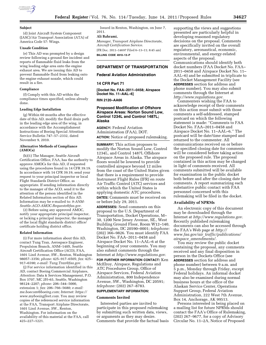 Proposed Modification of Offshore Airspace Areas