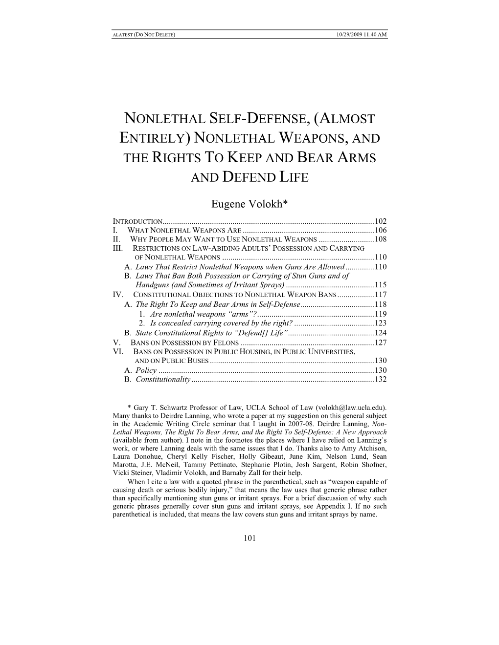 Nonlethal Self-Defense, (Almost Entirely) Nonlethal Weapons, and the Rights to Keep and Bear Arms and Defend Life