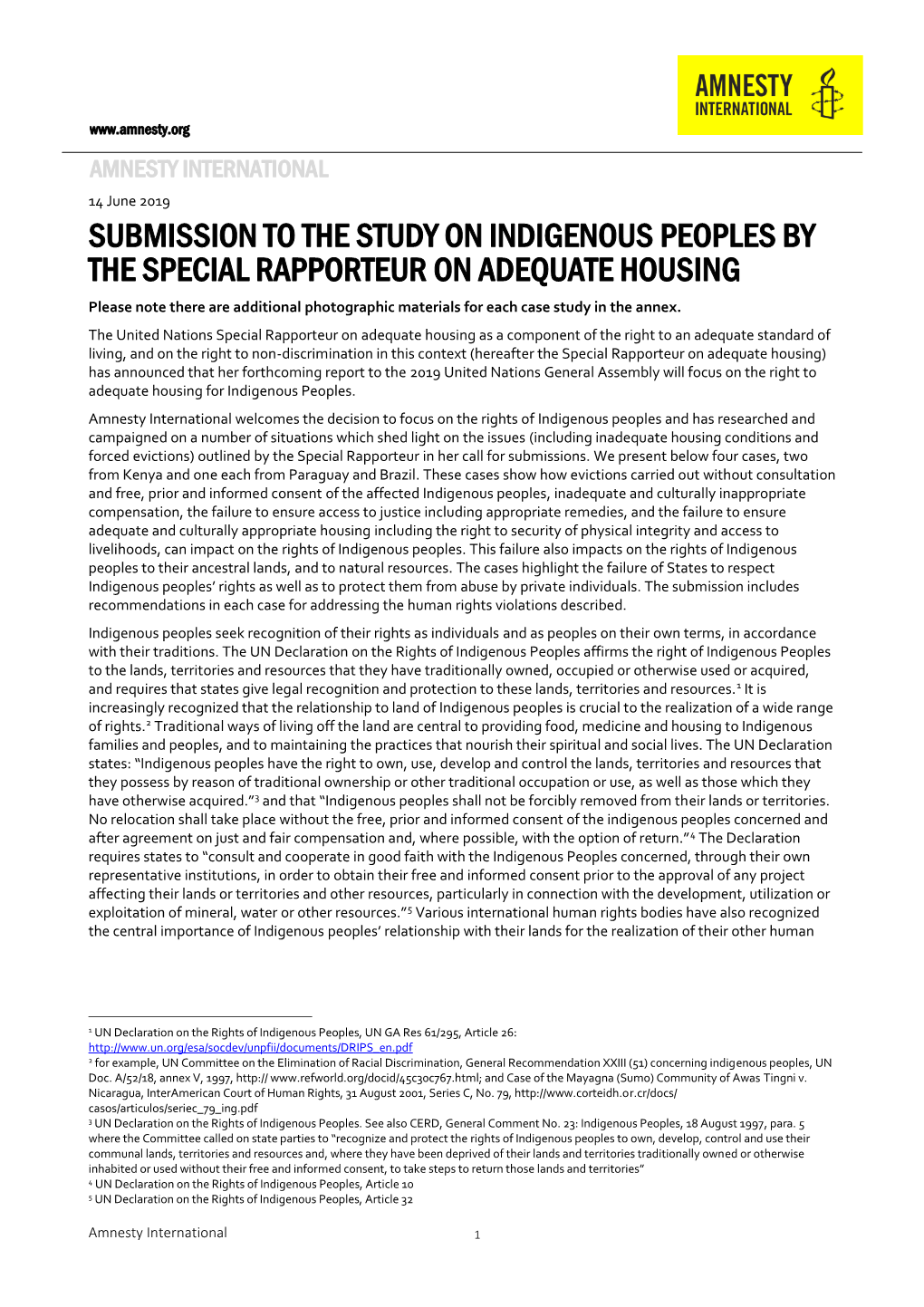 Submission to the Study on Indigenous Peoples by the Special Rapporteur