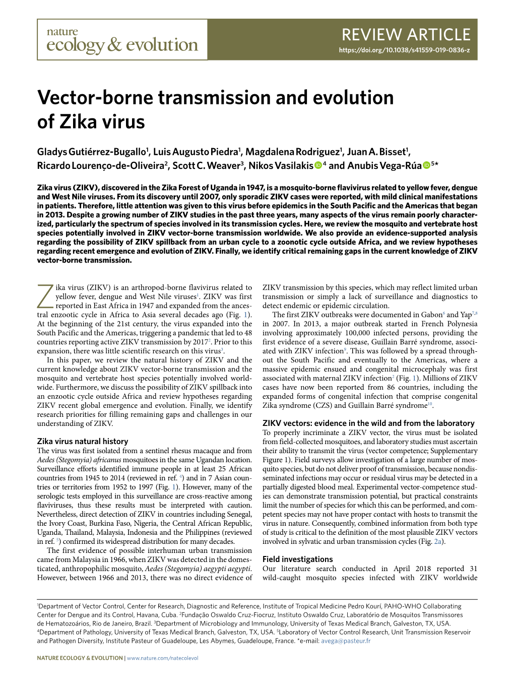 Vector-Borne Transmission and Evolution of Zika Virus