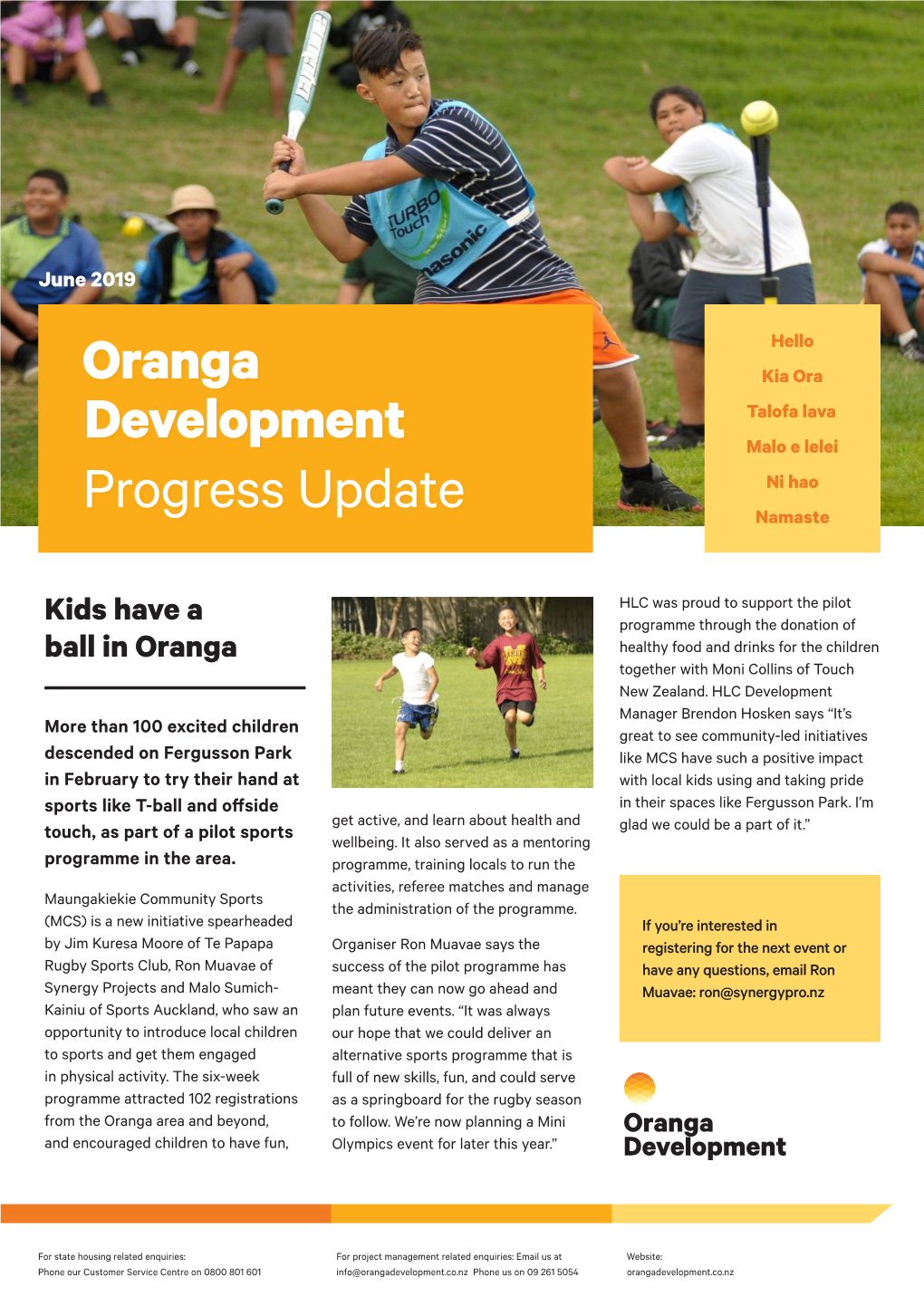 Oranga Development Progress Update