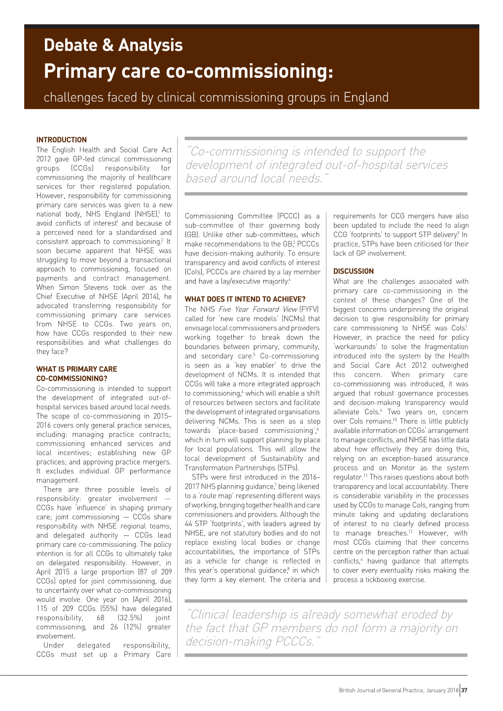 Primary Care Co-Commissioning: Challenges Faced by Clinical Commissioning Groups in England