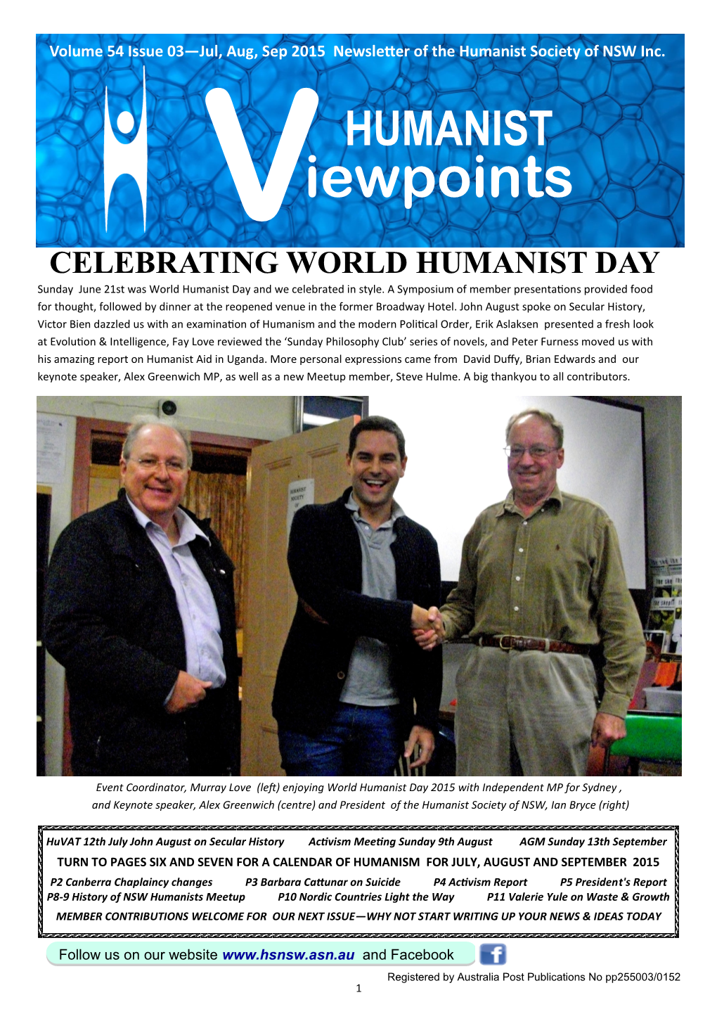 Iewpoints CELEBRATING WORLD HUMANIST DAY Sunday June 21St Was World Humanist Day and We Celebrated in Style