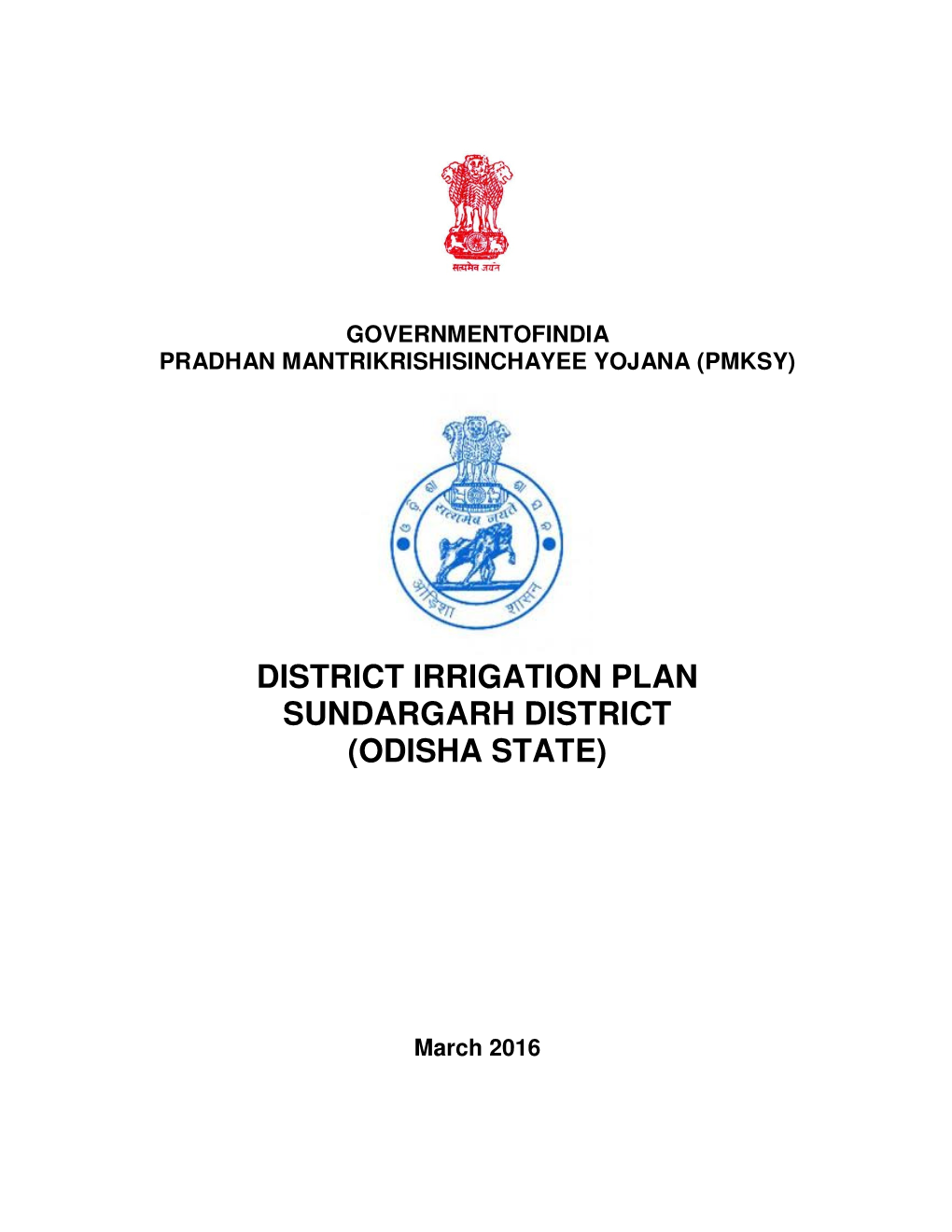 District Irrigation Plan Sundargarh District (Odisha State)
