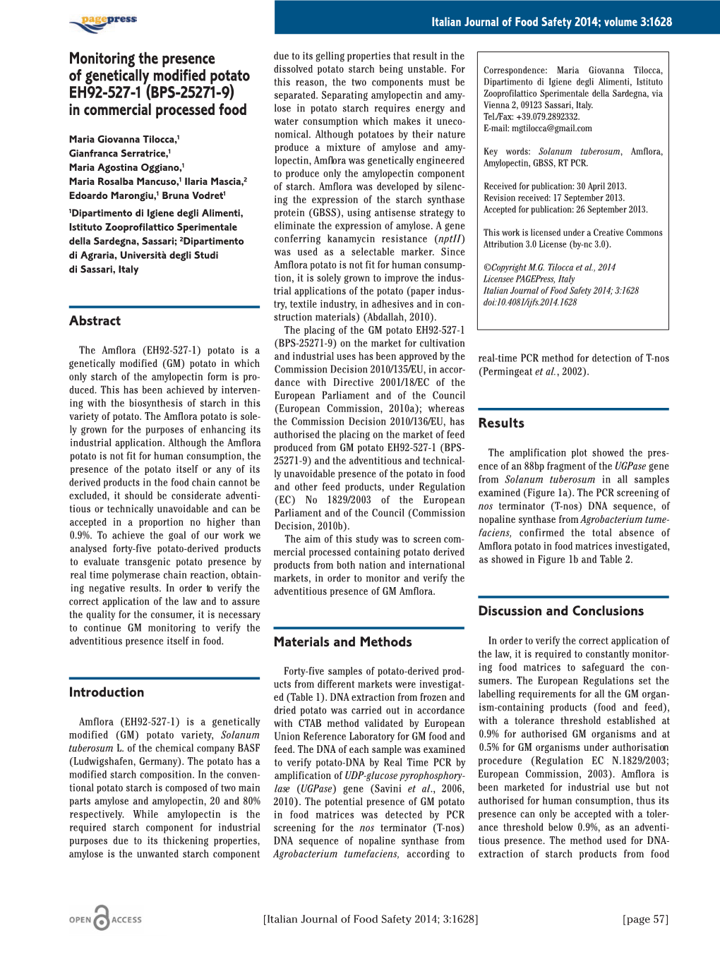 Monitoring the Presence of Genetically Modified Potato