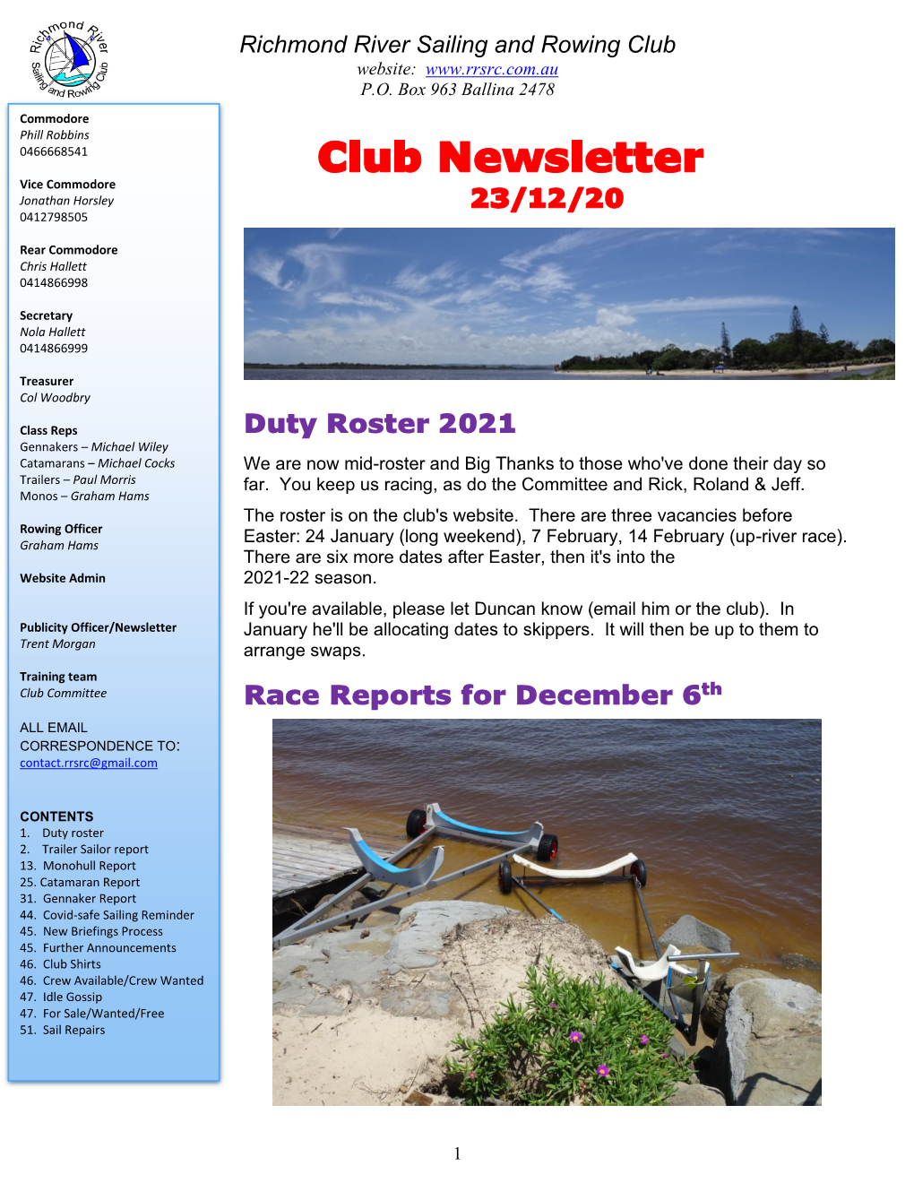 Richmond River Sailing and Rowing Club Website: P.O