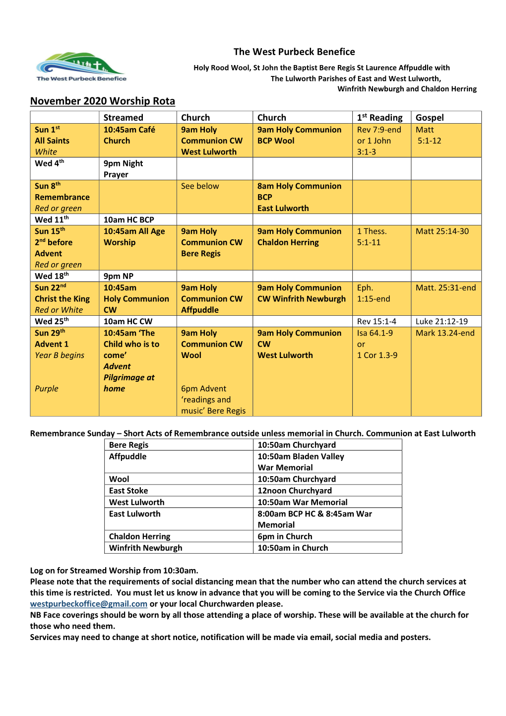 November 2020 Worship Rota