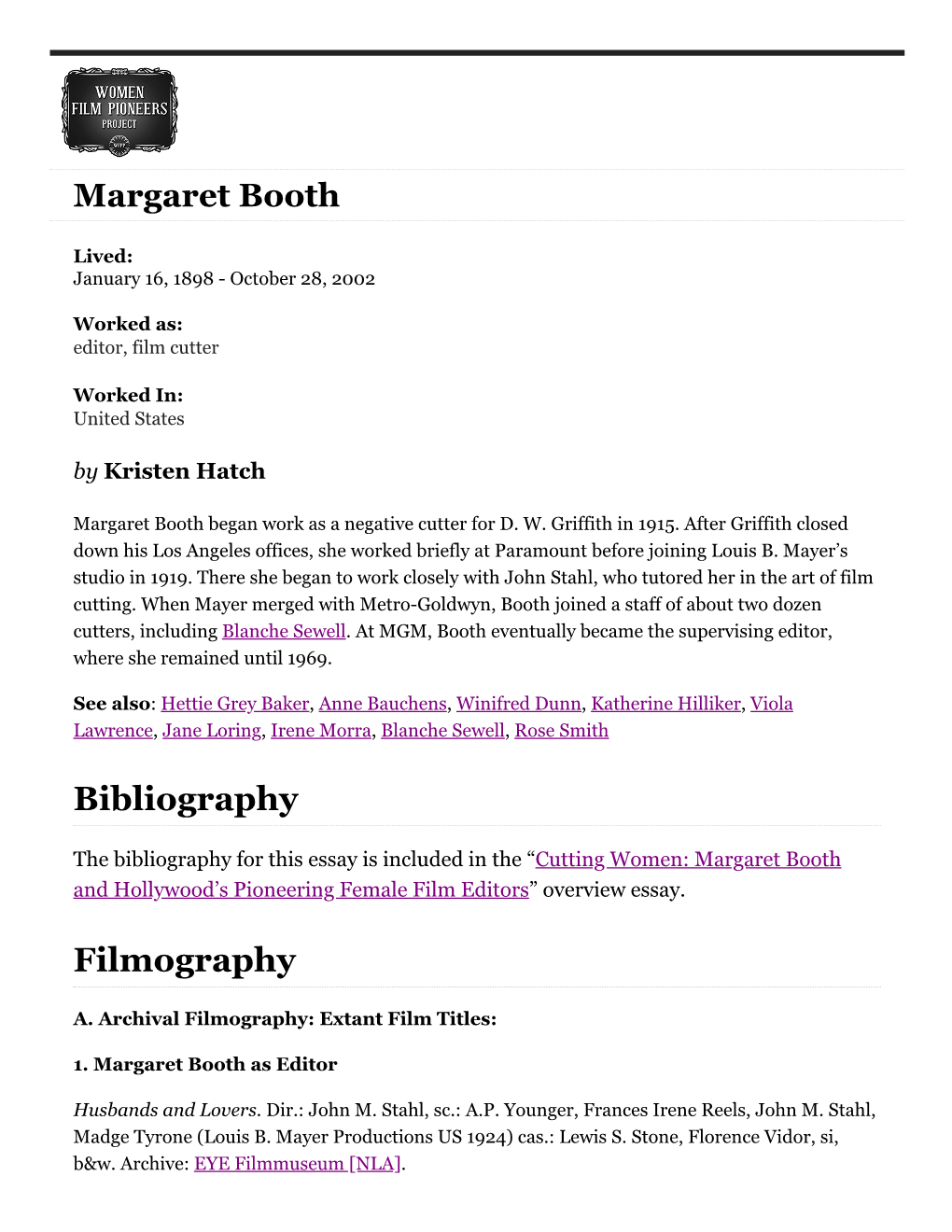 Bibliography Filmography